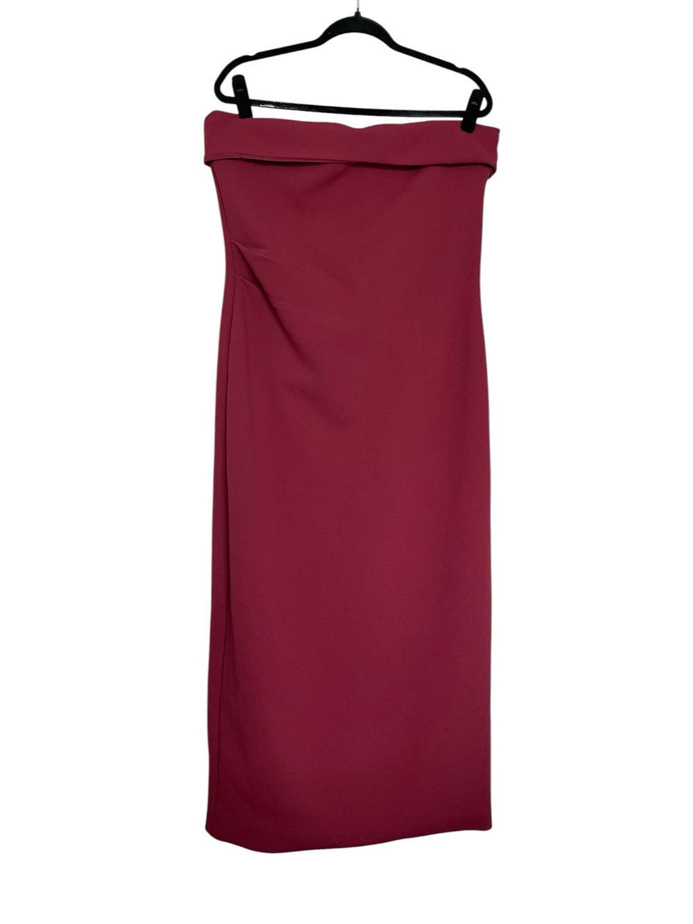 Babaton Strapless Fold-Over Burgundy Midi Dress